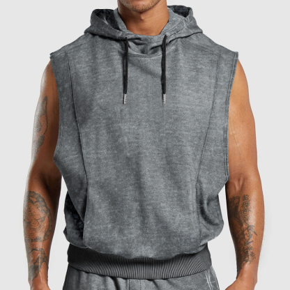 Distressed Floral Sleeveless Hooded Top