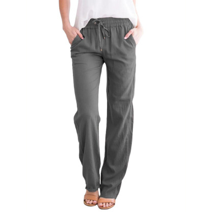 BDNXTV Casual Pants for Women, Women Drawstring Slim Fit Pant Pockets Lightweight Breathable Solid Color Summer Trousers