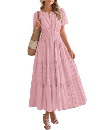 Button Front Tiered Short Sleeve Maxi Dress