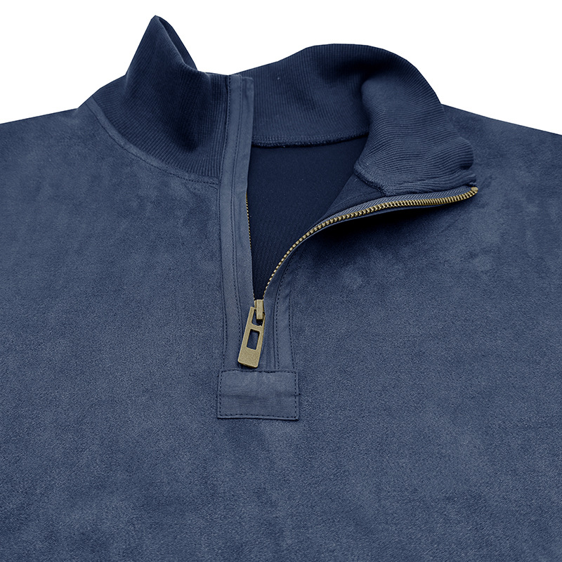 Gentleman's Business Loose Henry Collar Suede Zipper Polo