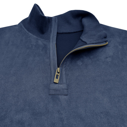 Gentleman's Business Loose Henry Collar Suede Zipper Polo