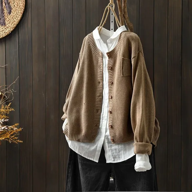 Fashion Women Vintage Solid Cardigans Sweaters Autumn Winter Streetwear Long Sleeve Pockets All-match Loose Casual Knitted Coats