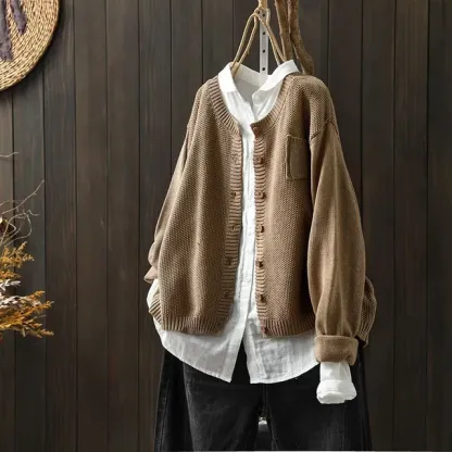 Fashion Women Vintage Solid Cardigans Sweaters Autumn Winter Streetwear Long Sleeve Pockets All-match Loose Casual Knitted Coats