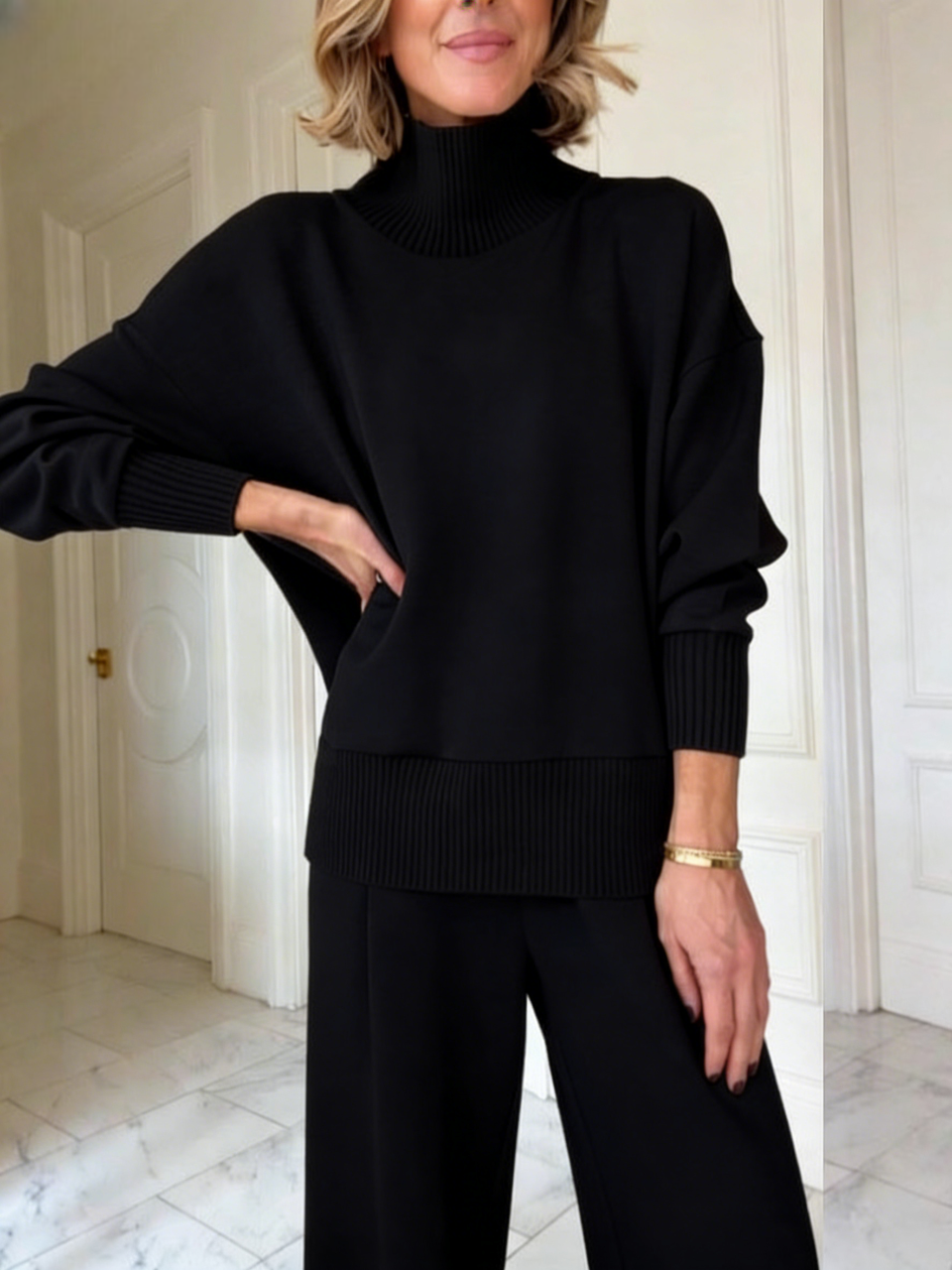 💥2025 DISCOUNT SALES 52% 🔥High-Neck Ribbed 2-Piece Crew Neck Sweatshirt Set