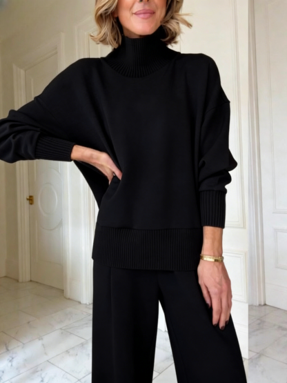 💥2025 DISCOUNT SALES 52% 🔥High-Neck Ribbed 2-Piece Crew Neck Sweatshirt Set
