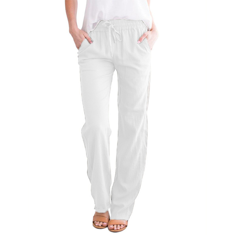BDNXTV Casual Pants for Women, Women Drawstring Slim Fit Pant Pockets Lightweight Breathable Solid Color Summer Trousers