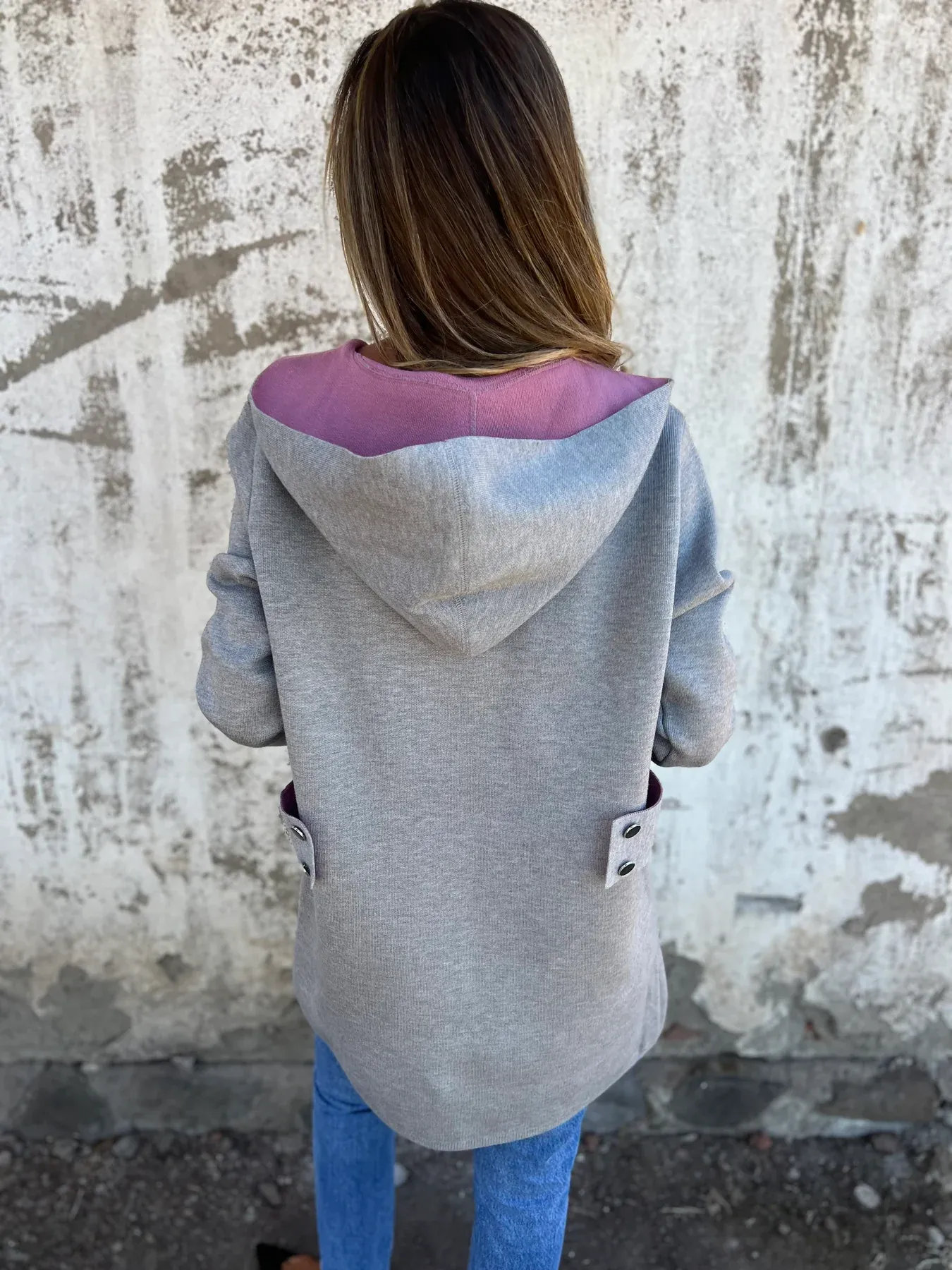 Women's Color Block Open Front Hooded Coat