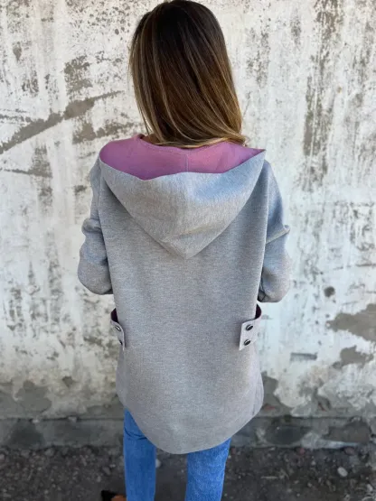 Women's Color Block Open Front Hooded Coat