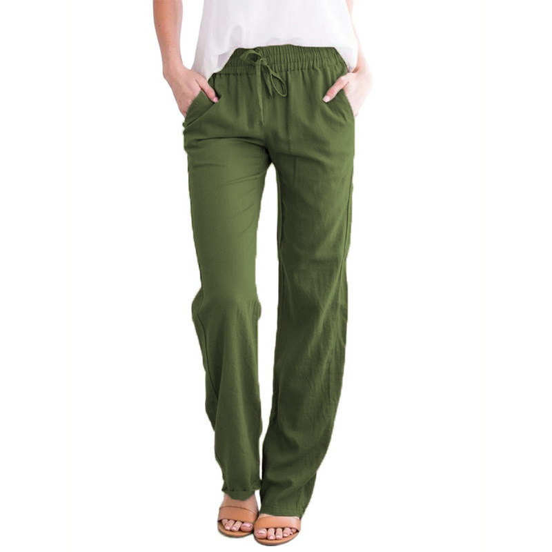 BDNXTV Casual Pants for Women, Women Drawstring Slim Fit Pant Pockets Lightweight Breathable Solid Color Summer Trousers