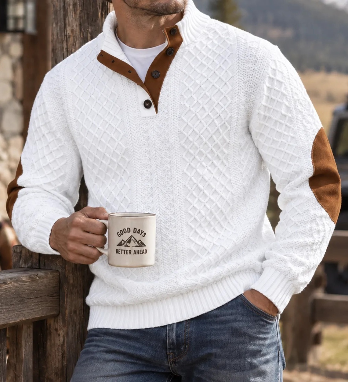MIVANITY Highland Heritage Knit Henley Sweater Rugged Outdoor Style With Timeless Comfort
