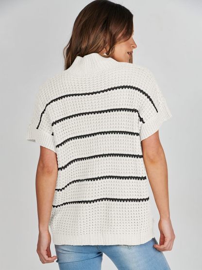 Womens Oversized Short Batwing Sleeve Sweater Mock Neck Casual 2024 Fall Knit Sleeveless Pullover Vest Tops