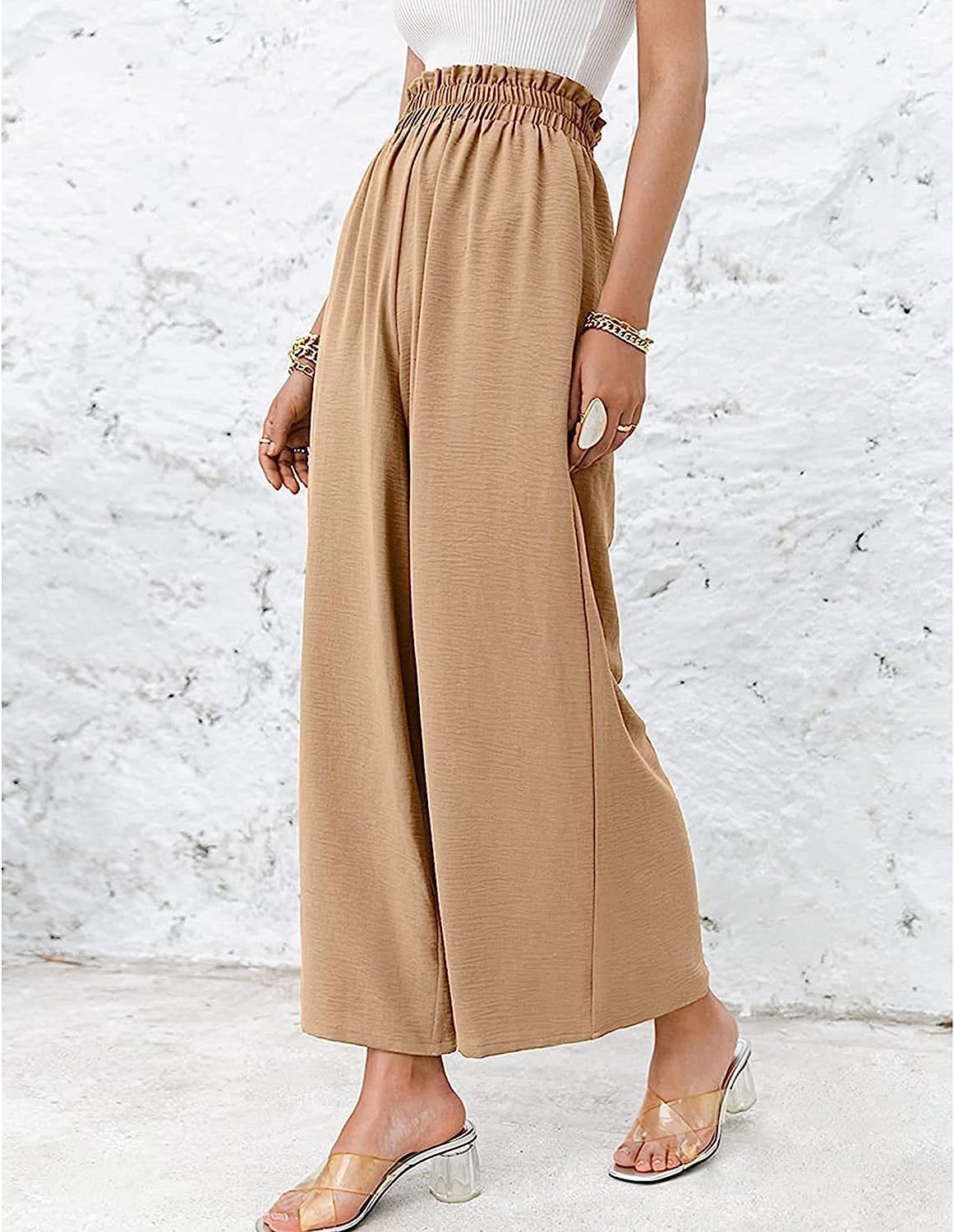 Awoscut Women High Waisted Straight Leg Pants Wide Leg Casual Summer Trouser Comfy Office Work Relaxed Fit Lounge Sweatpants
