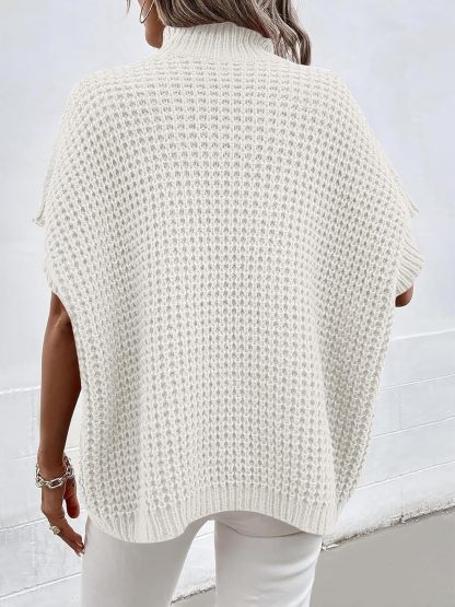 Womens Oversized Short Batwing Sleeve Sweater Mock Neck Casual 2024 Fall Knit Sleeveless Pullover Vest Tops