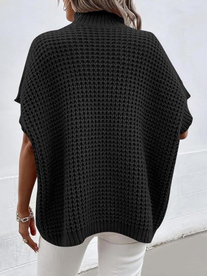 Womens Oversized Short Batwing Sleeve Sweater Mock Neck Casual 2024 Fall Knit Sleeveless Pullover Vest Tops
