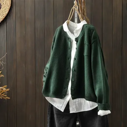 Fashion Women Vintage Solid Cardigans Sweaters Autumn Winter Streetwear Long Sleeve Pockets All-match Loose Casual Knitted Coats