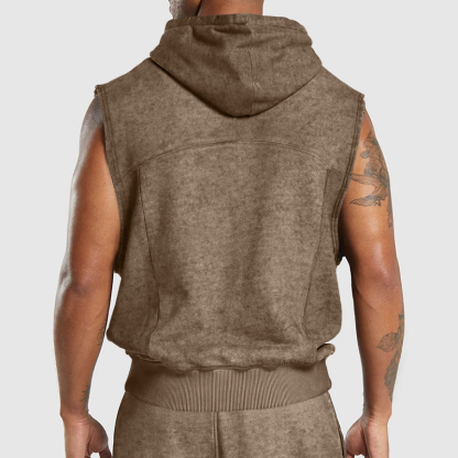 Distressed Floral Sleeveless Hooded Top