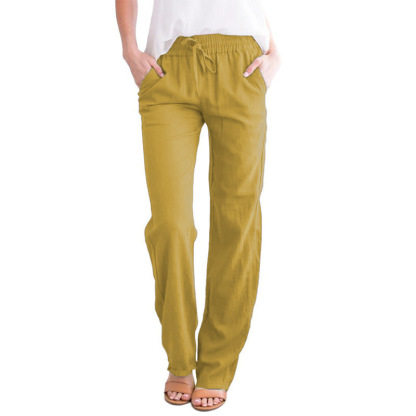 BDNXTV Casual Pants for Women, Women Drawstring Slim Fit Pant Pockets Lightweight Breathable Solid Color Summer Trousers