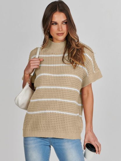 Womens Oversized Short Batwing Sleeve Sweater Mock Neck Casual 2024 Fall Knit Sleeveless Pullover Vest Tops