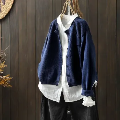 Fashion Women Vintage Solid Cardigans Sweaters Autumn Winter Streetwear Long Sleeve Pockets All-match Loose Casual Knitted Coats