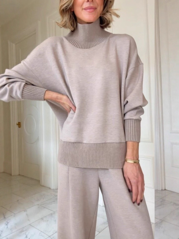 💥2025 DISCOUNT SALES 52% 🔥High-Neck Ribbed 2-Piece Crew Neck Sweatshirt Set