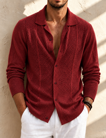 Men's Casual Textured Knit Button Cardigan
