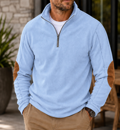 Men's Textured Quarter-Zip Pullover Casual Long Sleeve Top