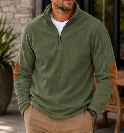 Men's Textured Quarter-Zip Pullover Casual Long Sleeve Top