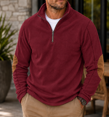 Men's Textured Quarter-Zip Pullover Casual Long Sleeve Top