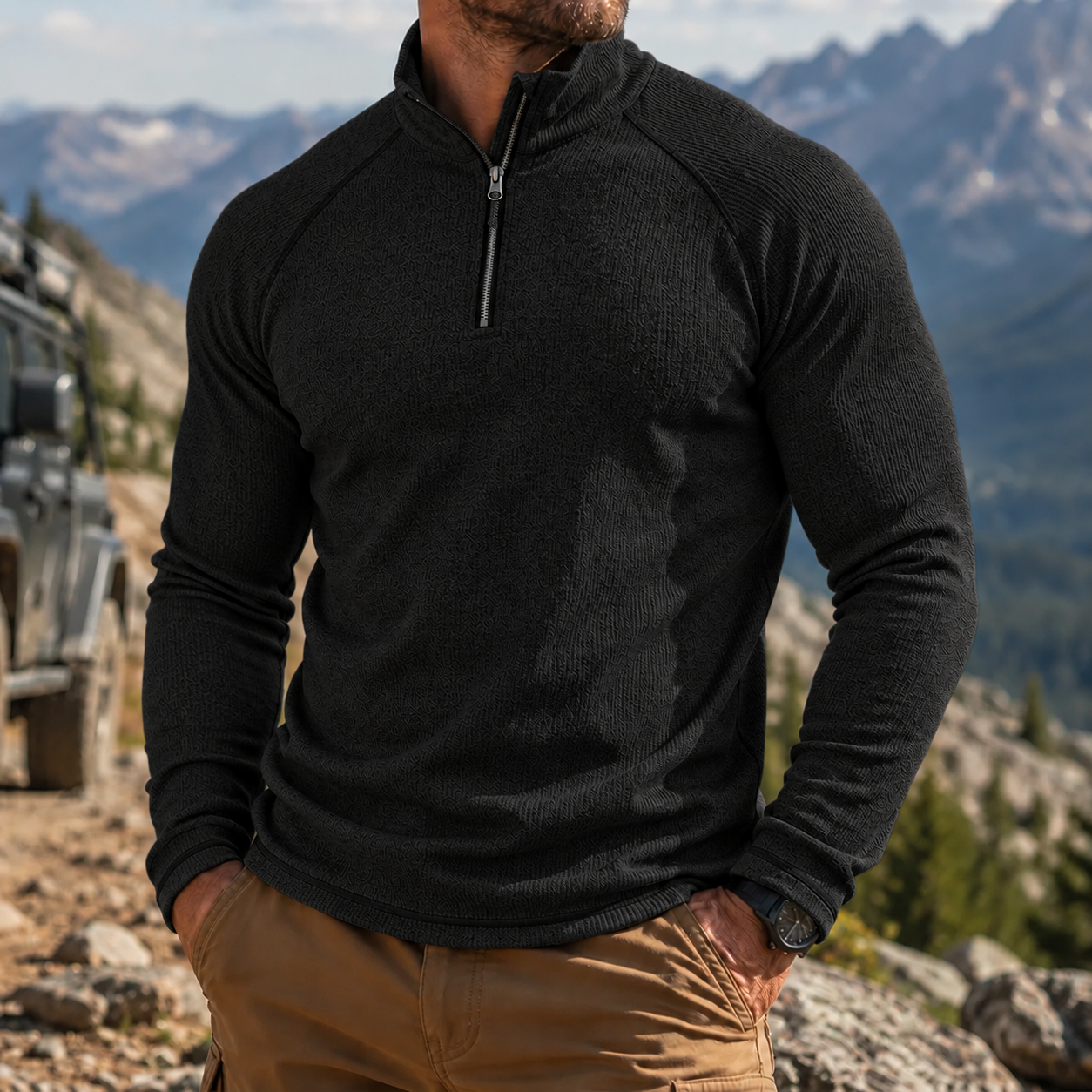 Men's Outdoor Quarter Zip Pullover Performance Knit Hiking Sweater