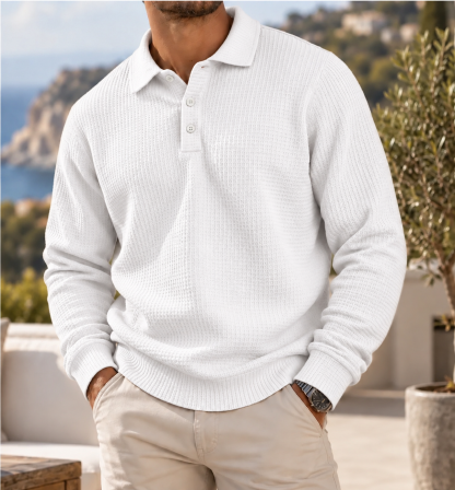 Men's Heritage Waffle Knit Polo Sweater Long Sleeve Casual Pullover