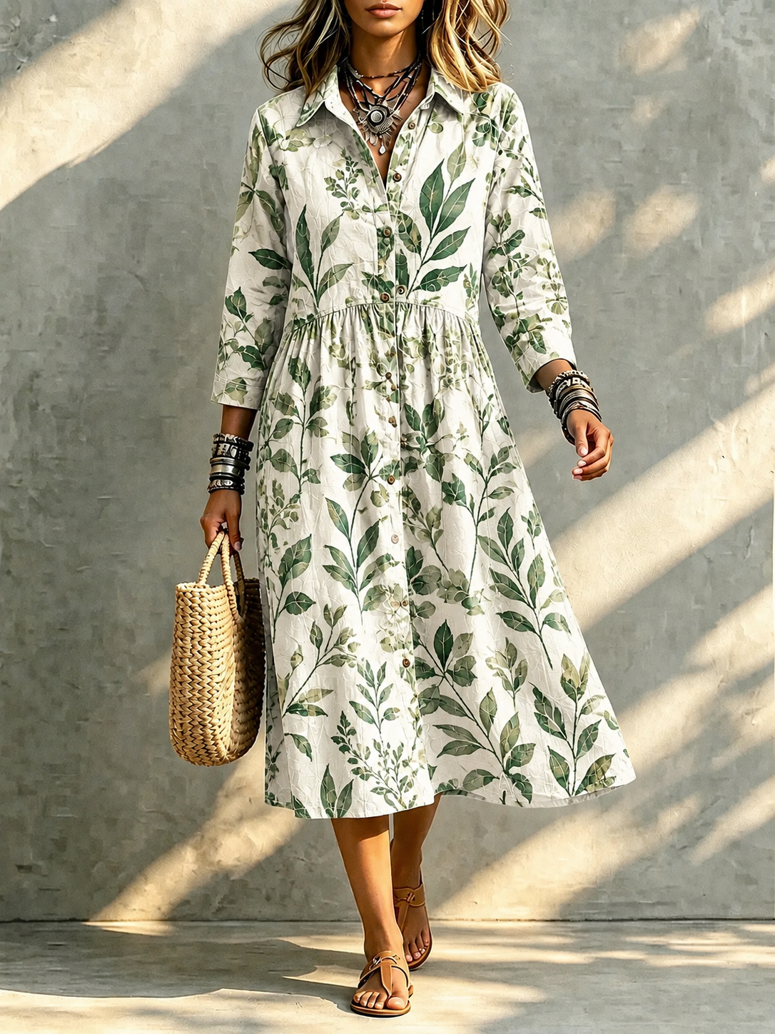 TODAY 49% OFF🔥 Santorini Bloom Midi Shirt Dress