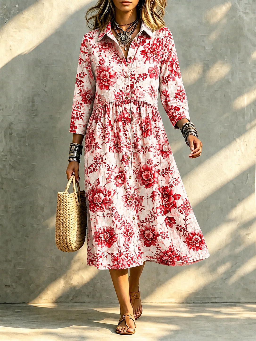 TODAY 49% OFF🔥 Santorini Bloom Midi Shirt Dress