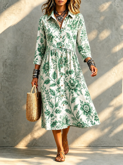 TODAY 49% OFF🔥 Santorini Bloom Midi Shirt Dress