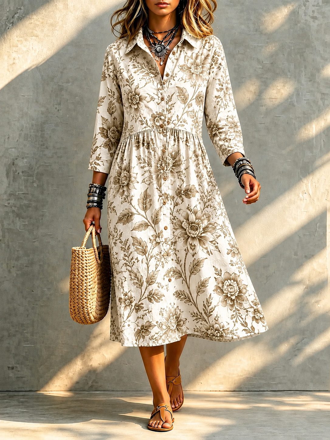 TODAY 49% OFF🔥 Santorini Bloom Midi Shirt Dress