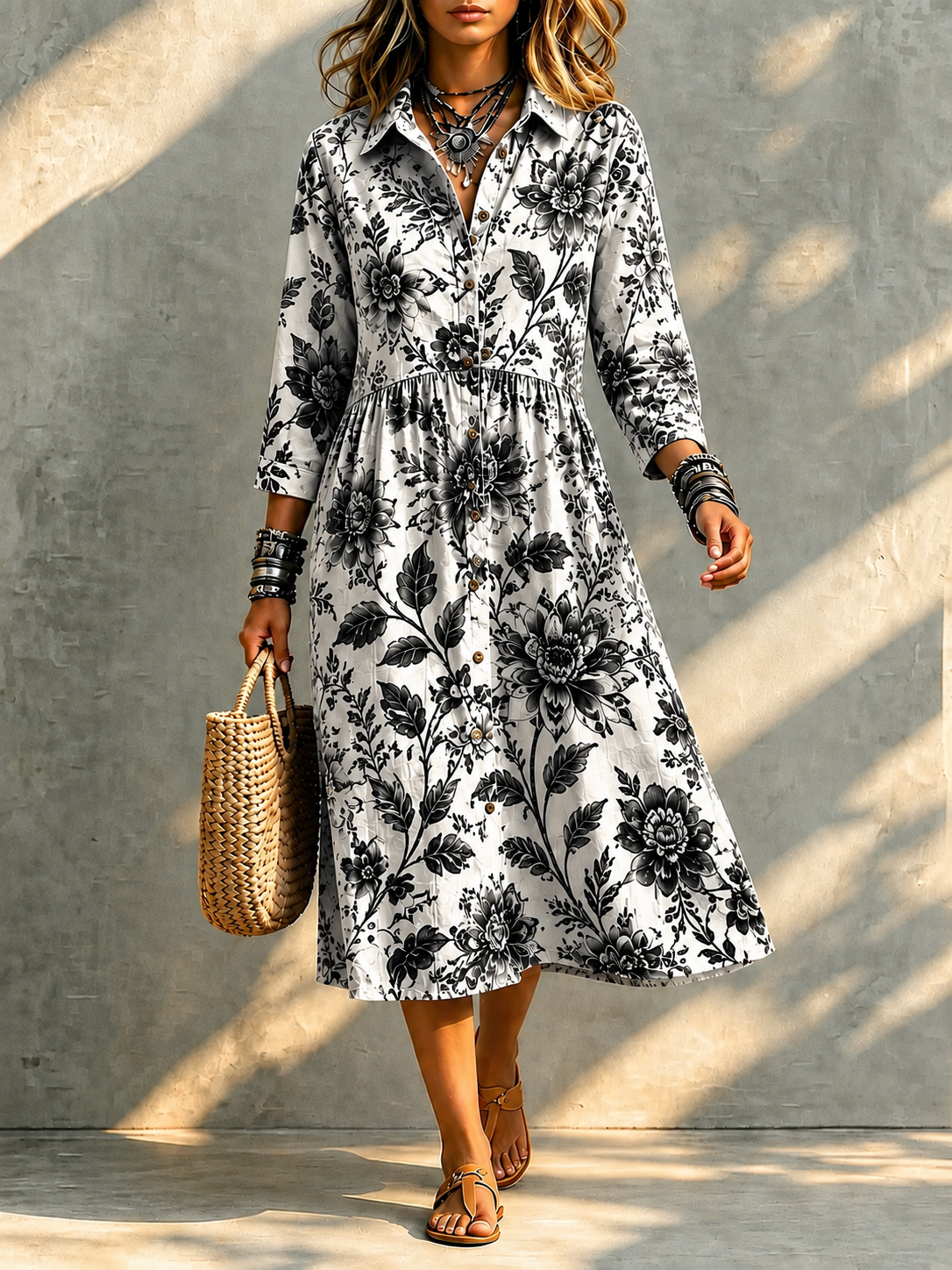 TODAY 49% OFF🔥 Santorini Bloom Midi Shirt Dress