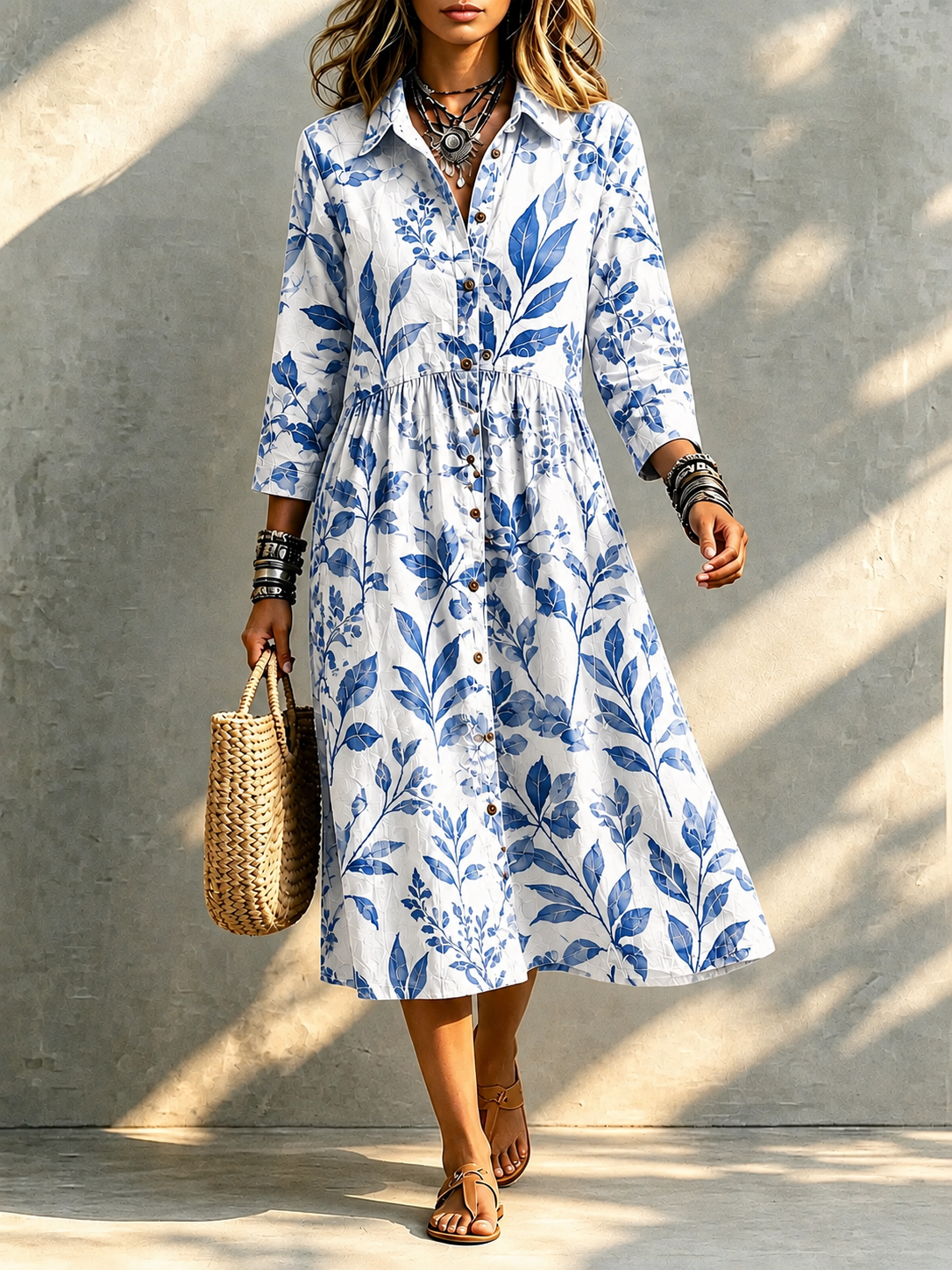 TODAY 49% OFF🔥 Santorini Bloom Midi Shirt Dress