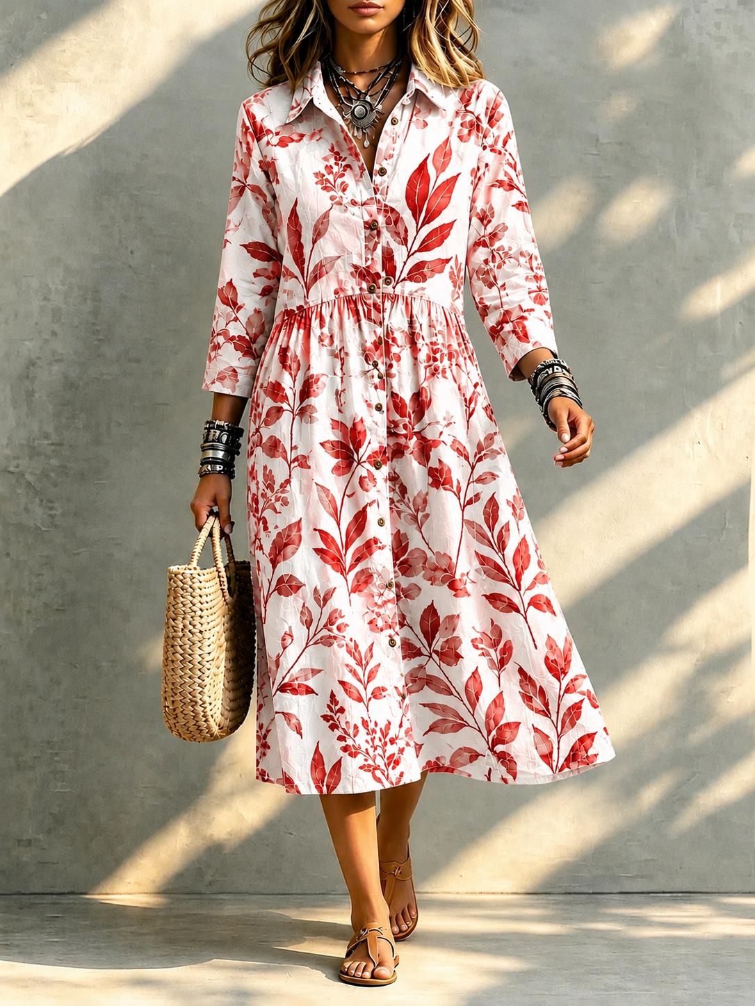 TODAY 49% OFF🔥 Santorini Bloom Midi Shirt Dress