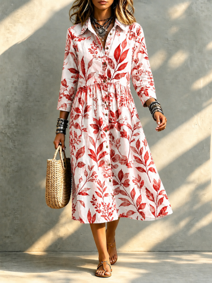 TODAY 49% OFF🔥 Santorini Bloom Midi Shirt Dress