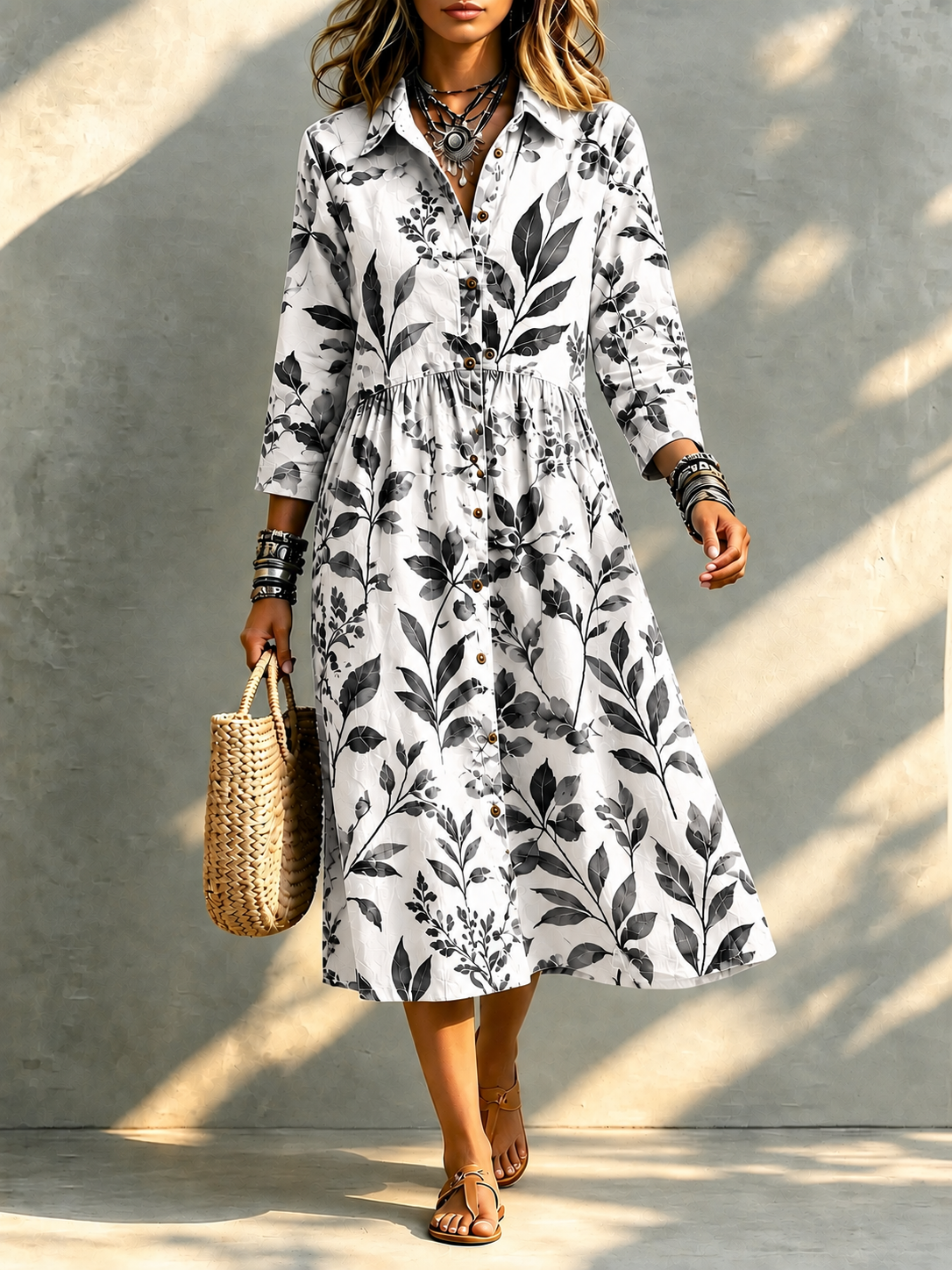 TODAY 49% OFF🔥 Santorini Bloom Midi Shirt Dress