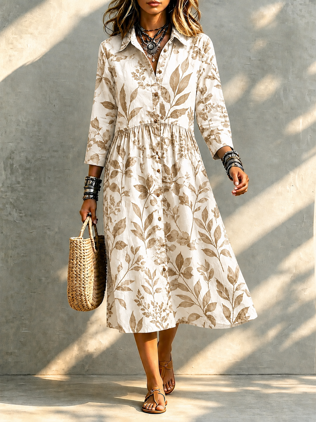 TODAY 49% OFF🔥 Santorini Bloom Midi Shirt Dress