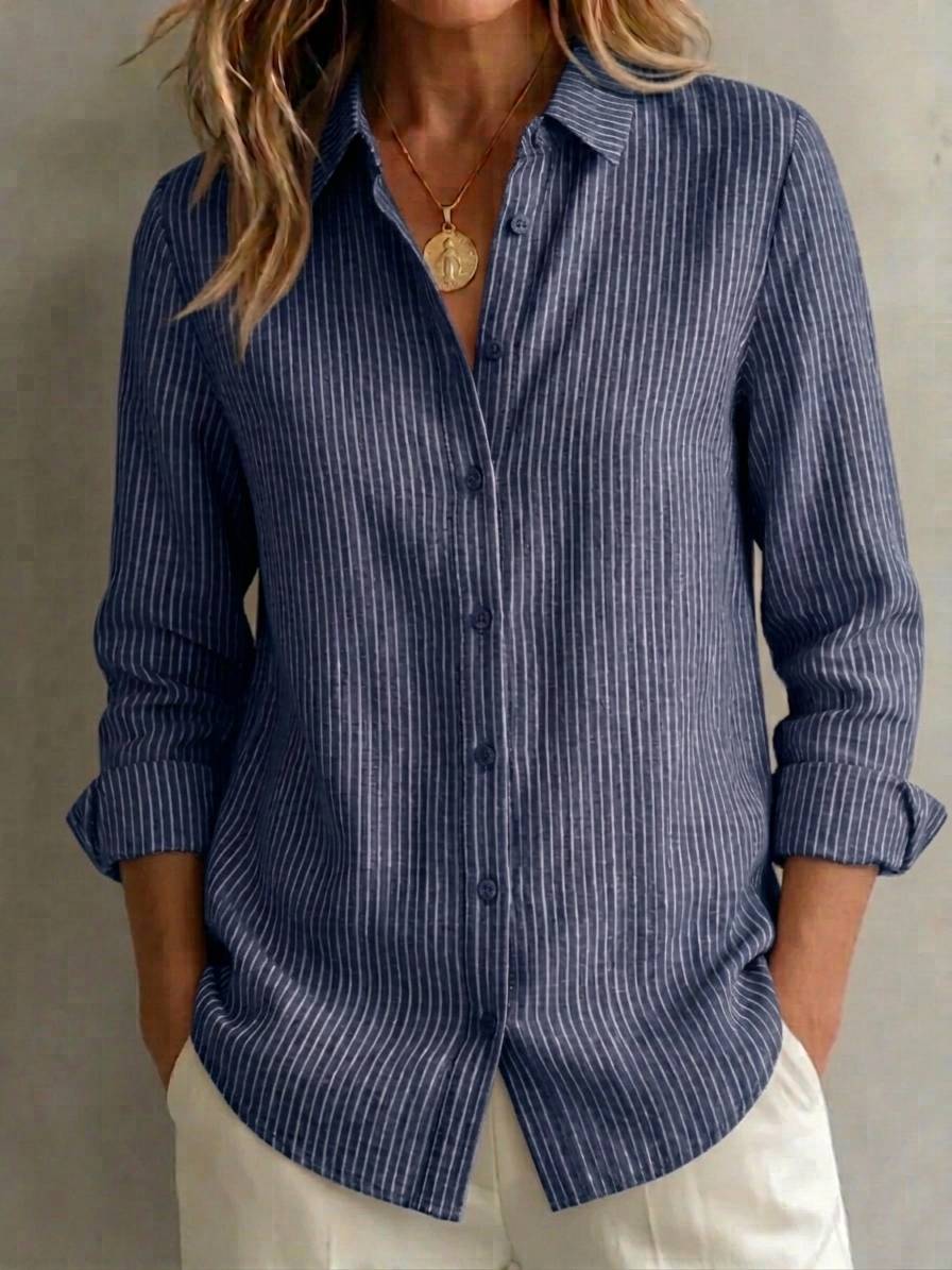 2026 New Women's Linen Cotton Casual Loose Stripe Shirt-Buy 3 Get Free Shipping