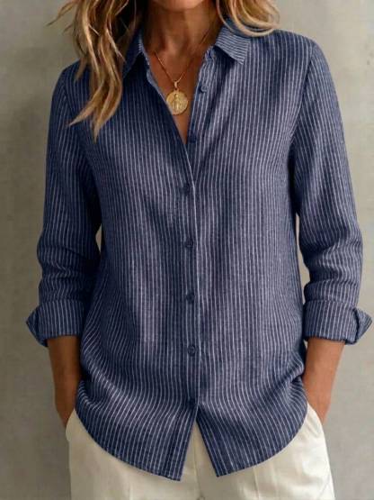 2026 New Women's Linen Cotton Casual Loose Stripe Shirt-Buy 3 Get Free Shipping