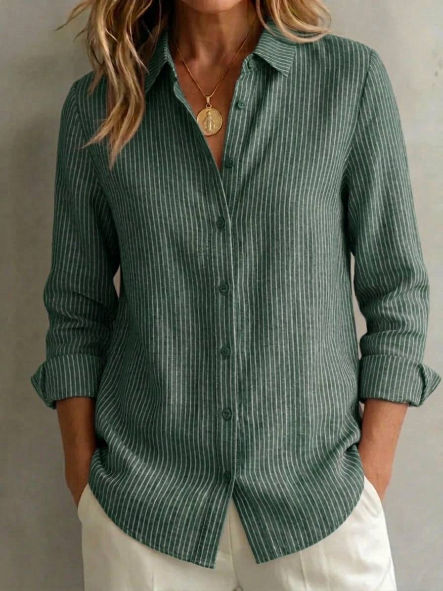 2026 New Women's Linen Cotton Casual Loose Stripe Shirt-Buy 3 Get Free Shipping
