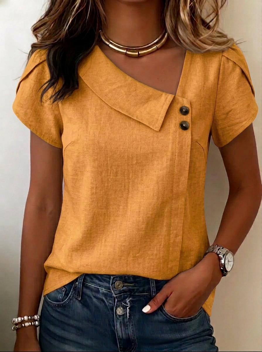 Asymmetrical Collar Linen-Blend Blouse