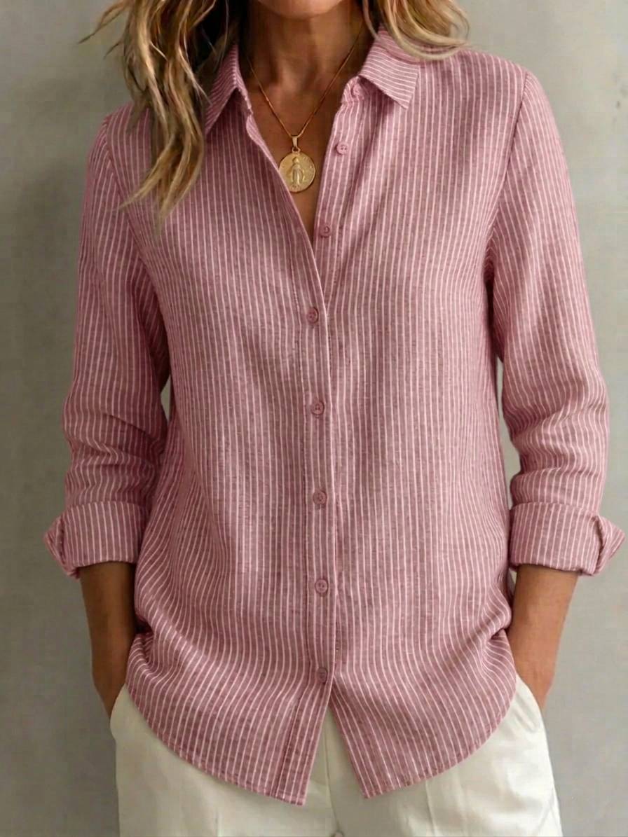 2026 New Women's Linen Cotton Casual Loose Stripe Shirt-Buy 3 Get Free Shipping