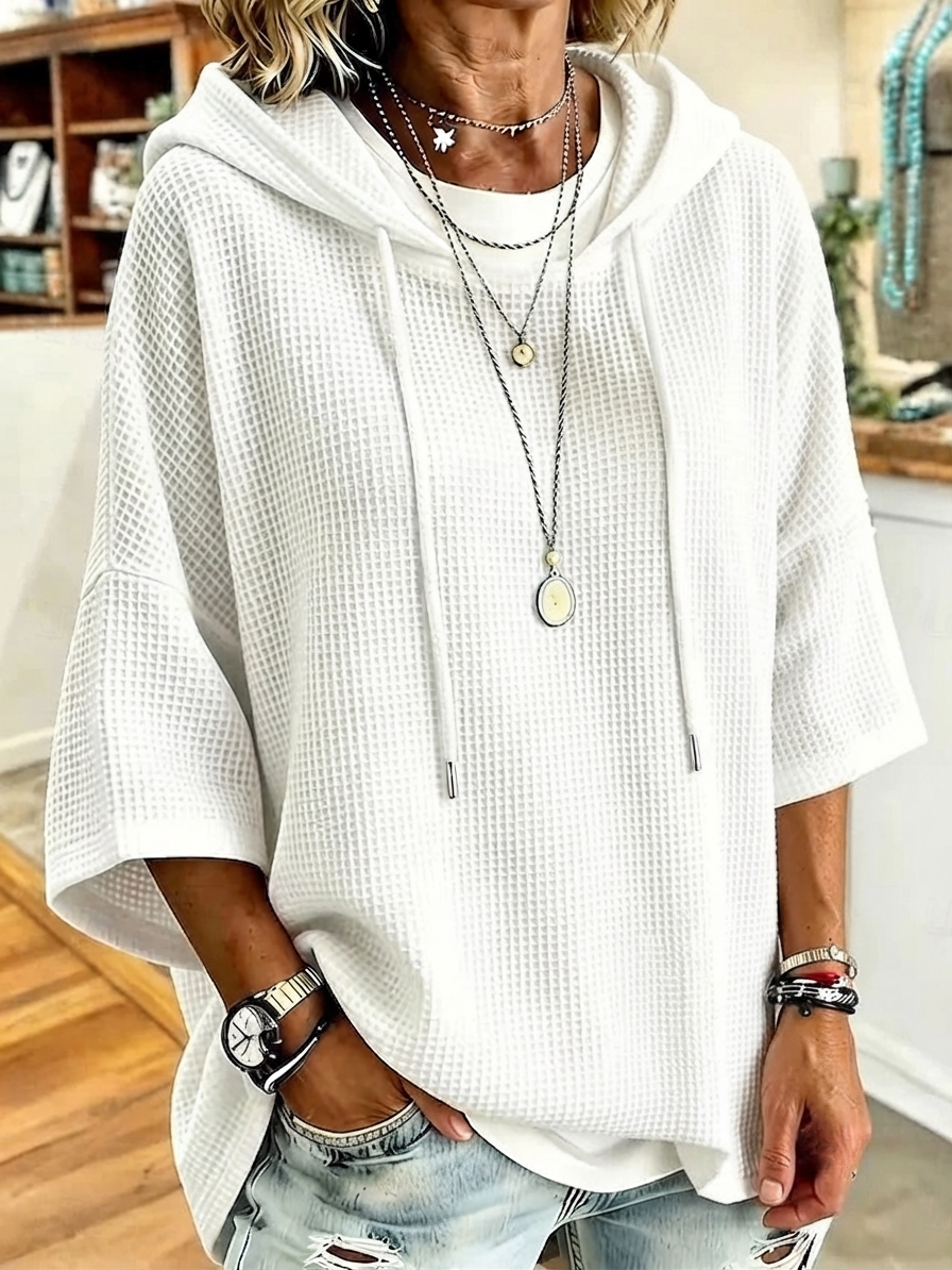 [Copy]Early Sales🔥Women’s Drawstring Hooded Waffle Knit Short Sleeve Sweater