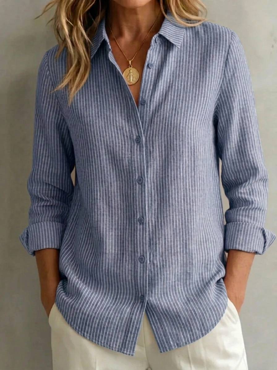 2026 New Women's Linen Cotton Casual Loose Stripe Shirt-Buy 3 Get Free Shipping
