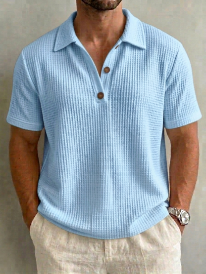 Men’s Waffle Knit Half-Button Polo Shirt