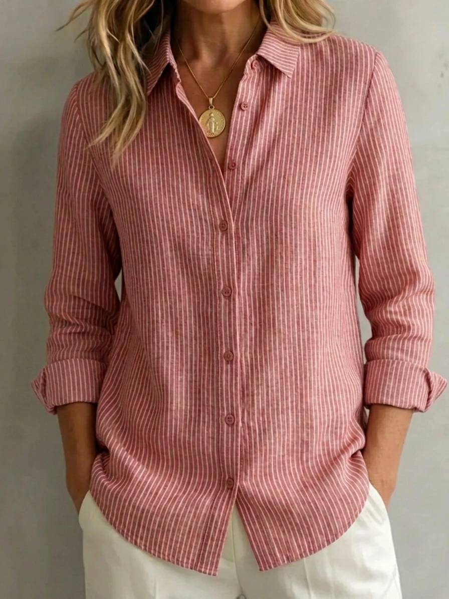 2026 New Women's Linen Cotton Casual Loose Stripe Shirt-Buy 3 Get Free Shipping