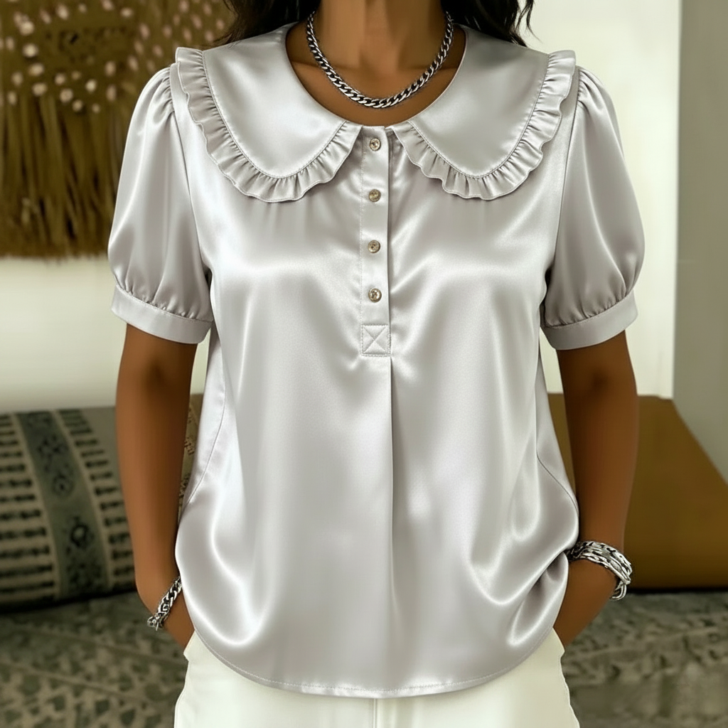 Women’s Ruffled Peter Pan Collar Satin Blouse